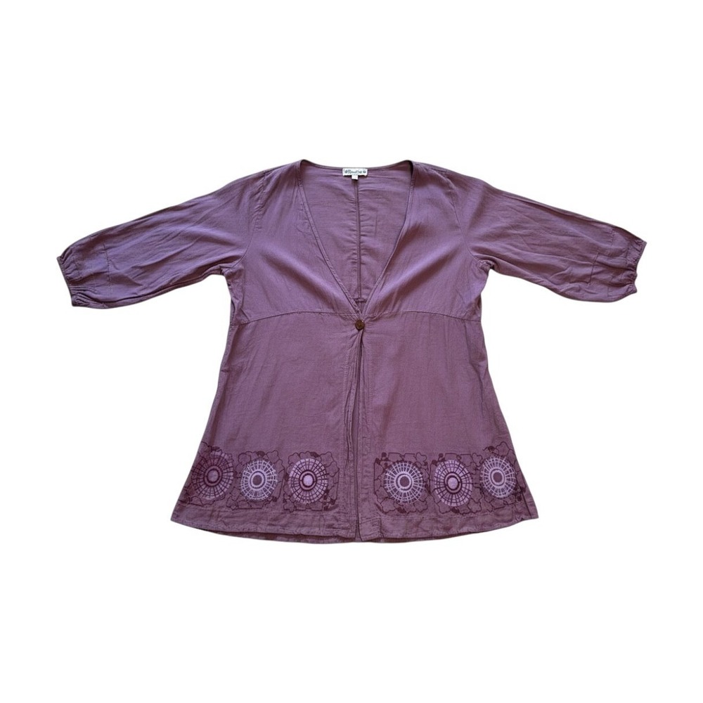 Bluefish Purple Cotton Tunic Top Boho Light Cardigan Lagenlook Size 1 Large/XL